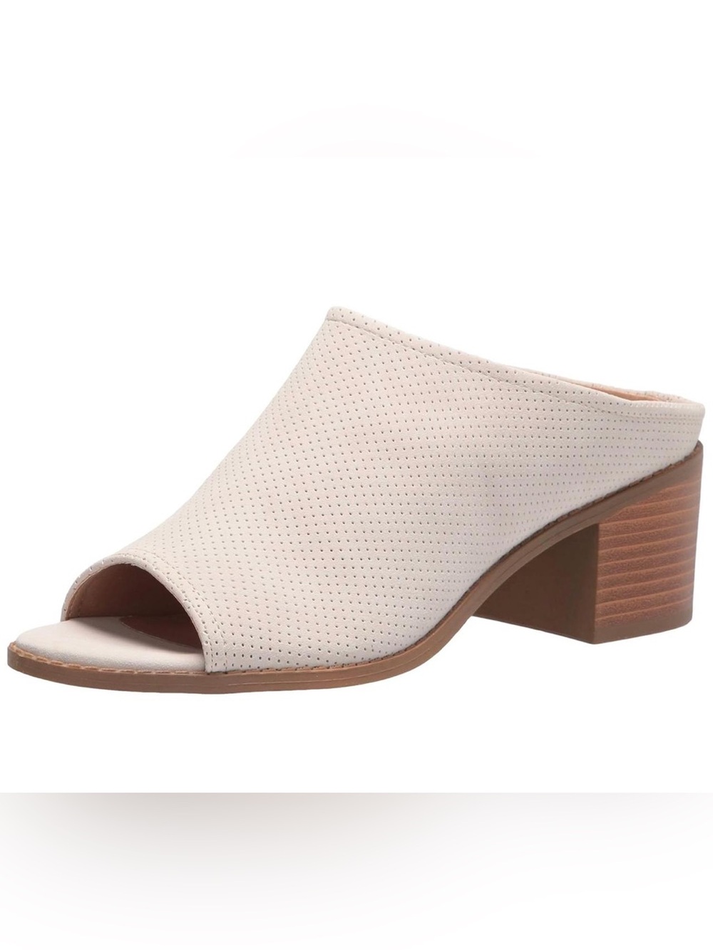 Esprit Cream Open-Toe Perforated Block Heel Mules